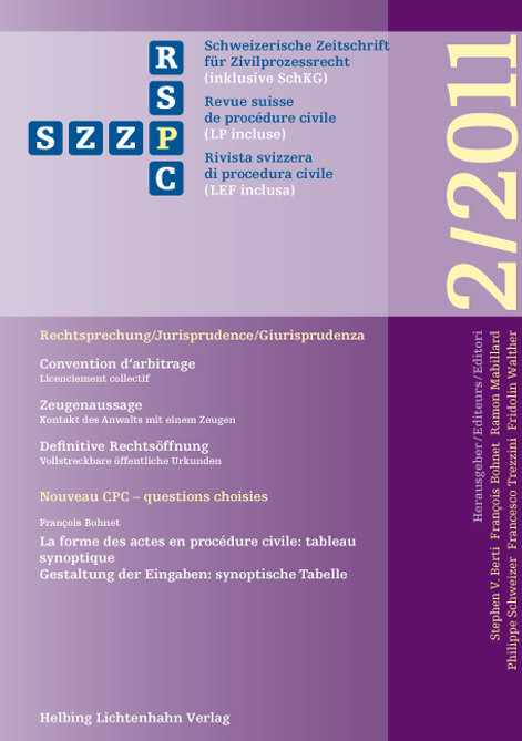 Schweizerische Zeitschrift für Zivilprozessrecht 2/2011