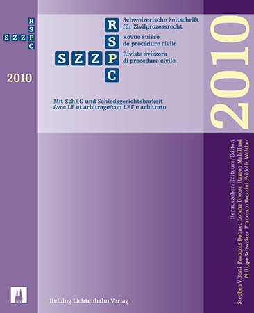 Schweizerische Zeitschrift für Zivilprozessrecht Einbanddecke 2010