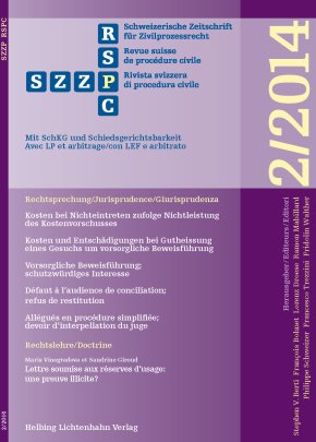 Schweizerische Zeitschrift für Zivilprozessrecht 2/2014