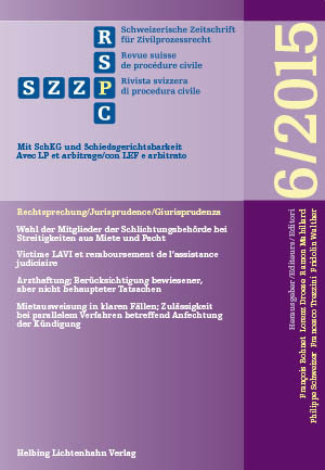 Schweizerische Zeitschrift für Zivilprozessrecht 6/2015