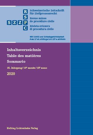 Schweizerische Zeitschrift für Zivilprozessrecht Inhaltsverzeichnis 2020