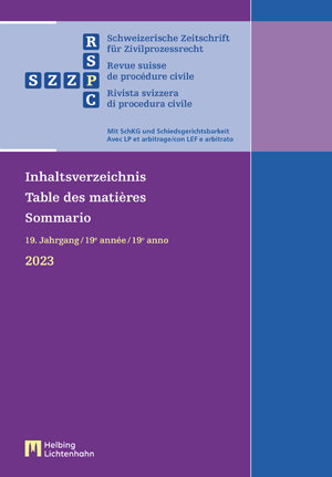 Schweizerische Zeitschrift für Zivilprozessrecht - Inhaltsverzeichnis 2023